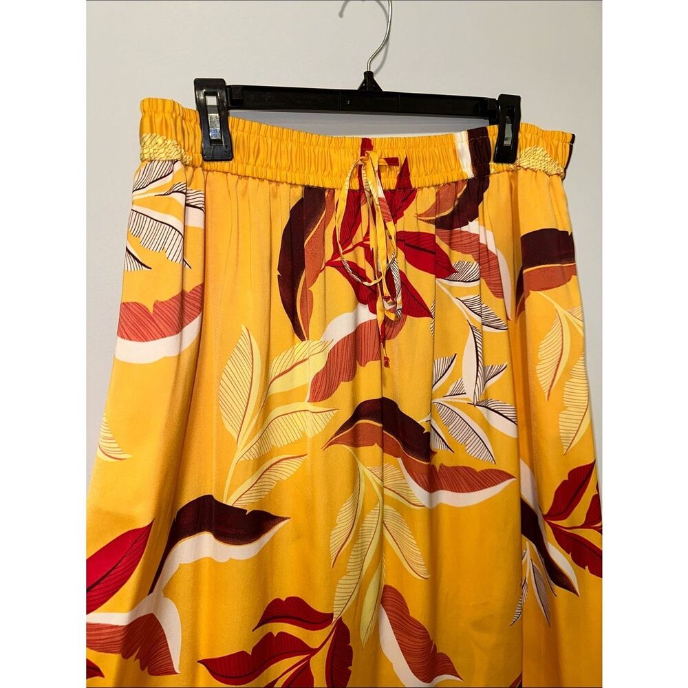 Worthington L Gold Red Tropical Rain Satin Drawstring Pull on Pocket Maxi Skirt - Picture 6 of 10